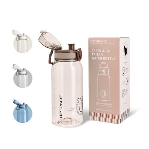 UZSPACE Water Bottle Dishwasher Safe, Tritan 600ml Oak Brown