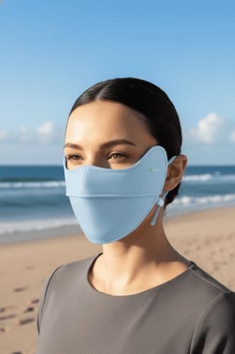 ANNIOU UPF 100 Sun Protection Face Mask – Lightweight Cooling UV Face Cover for Men & Women, Breathable Antibacterial Fabric, Adjustable Ear Loops for Outdoor Cycling, Running & Travel (Light Blue) — view 4