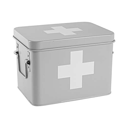 Harbour Housewares Vintage Metal First Aid Box - 23cm - Grey - Compact Medical Storage Tin with Removable Tray & Handles - Steel Emergency Medicine Storage Plasters, Pills & Essentials