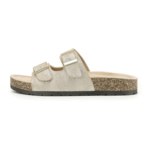 VIVASHOES Women’s Double Buckle Cork Footbed Sandals - Adjustable Flat Slide Sandals for Ladies - Comfortable Open Toe Summer Slippers - Gold Snake UK 5 — view 3