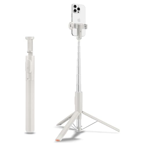 Spigen Wondersnap Automatic Selfie Stick Tripod, [Auto-Open] 57.5'' Extra Long Phone Tripod Stand for iPhone & Android 360° Double Axes Rotatable Travel Detachable Remote Samsung Pixel - Dune Beige