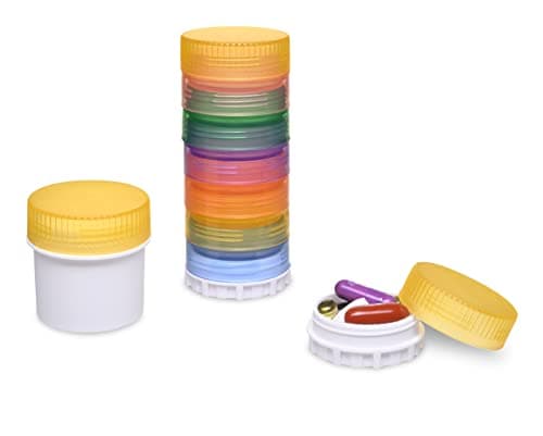 Pillzar 7-Day Portable Stackable Pill Organizer with 9 Compartments, 3 Lids and 3 Magnetic Adapters, Attachable to Magnetic Calendar or Any Magnetic Surface. Perfect for Travel or Home Use.