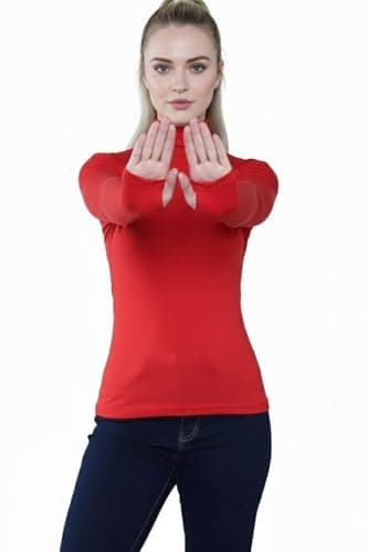 STAR FASHION Women’s Long Sleeve Polo Neck Top with Thumb Hole Ladies Roll Neck Stretch Gym Yoga Running Base Layer Soft Viscose High Neck Pullover Coral-12-14 — view 3
