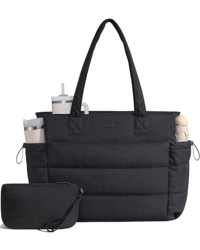 LOVEVOOK Tote Bags for Women, Puffer Work Tote Bag with Zip Laptop Bag