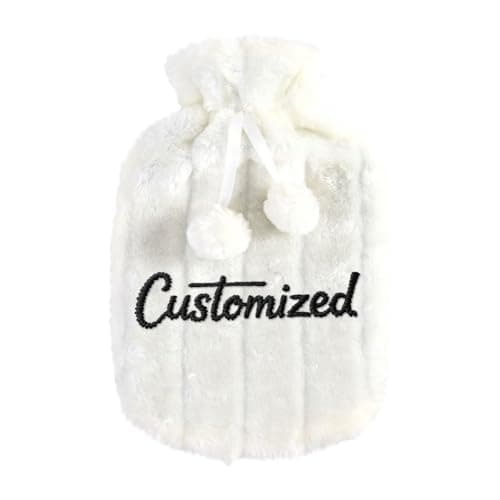 Personalised Hot Water Bottle with Fluffy Cover Hotwater Bottles for Adults with Embroidered Text Hot Water Bag for Pain Relief Period Pain, Personalised Gifts for Women Mom Grandma (White)