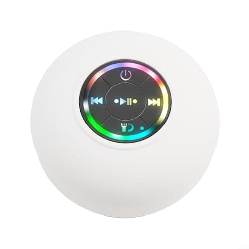 SPORTARC BT Shower Speaker，With Colorful Cool Flash Light,IPX4 Waterproof Design, for MINI Speaker For Bathroom, Party, Travel, Outdoor(White) — view 2