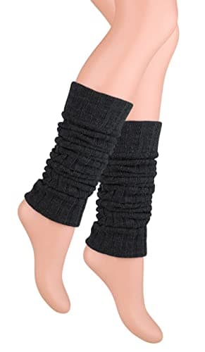Ateena Wool Knit Long Leg Warmers for Women and Girls, Ankle Cuffs Heaters, Max Calves Circumference -15.5" (S/M) Length-23.6", Dark Graphite — view 3