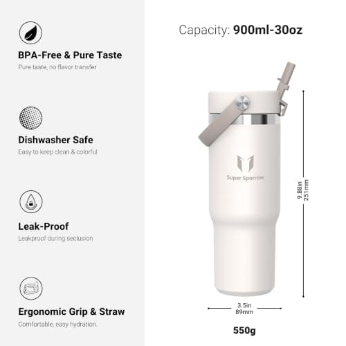 Sparrow Metal Water Bottle with Straw - 900ml - Insulated Tumbler Flex Lid — view 3