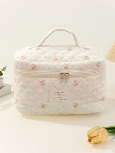 3Pcs Coquette Makeup Bag, Large Capacity Quilted Cosmetic Bag, Toiletry Set — view 2
