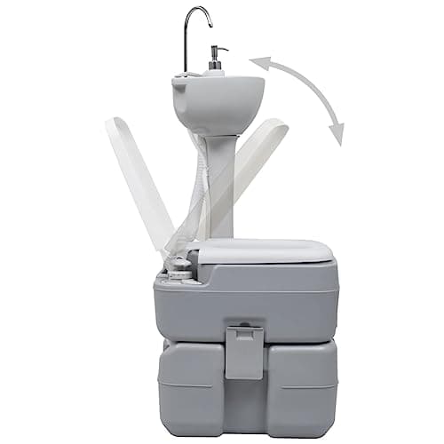 vidaXL Portable Camping Toilet and Handwash Stand Set Grey — view 3