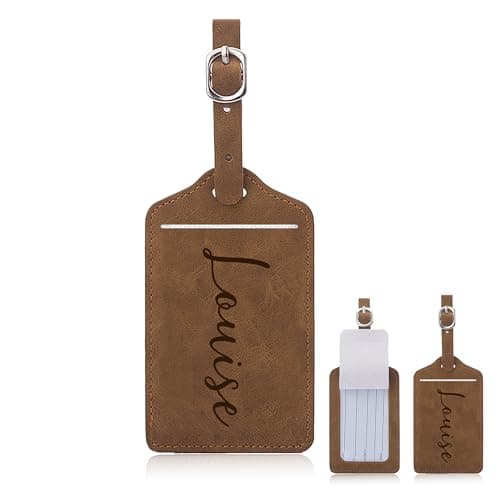 Personalised Luggage Tags Custom Luggage Tags for Suitcases Engraved Leather Suitcase Tags Luggage Tag Personalised Luggage Labels Baggage Tags for Suitcases Backpacks Travel (Brown)