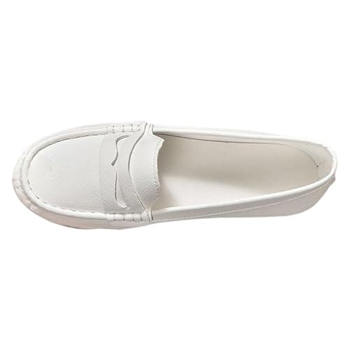 Leather Penny Loafers for Women Slip‑On Flats Pumps Moccasin (White 5 UK)