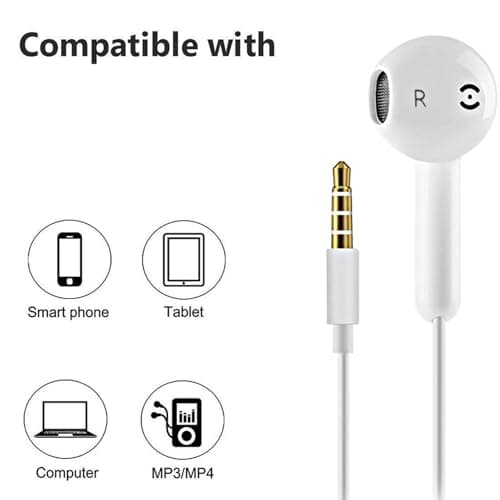 2 Pack Earphones, in-Ear Headphones Wired Earbuds, Noise Isolating Headset with Microphone, Heavy Deep Bass, Compatible with Samsung HuaWei MP3 Players Tablets and Laptops, White — view 4