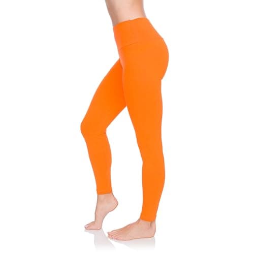 SOFTSAIL Leggings 95% Cotton Womens Leggings High Waist Leggings Full Length Ladies High Waisted Leggings Tummy Control Lady Legging Stretchy Pants Free Time Relax Walking Orange, 14 — view 2
