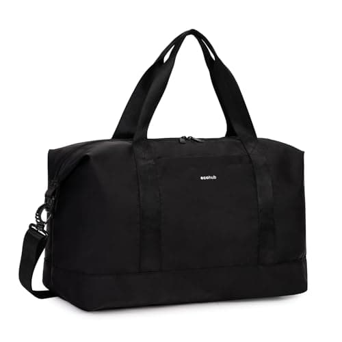ECOHUB Easyjet 30L Cabin Bag - 45x36x20 Underseat Travel Flight Bag with Foldable Carry On, Removable Wet Pocket, Waterproof Overnight Holdall for Women (Black)