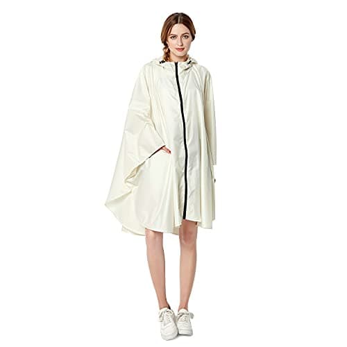 Freiesoldaten Women Waterproof Rain Poncho Stylish Reusable Lightweight Outdoor Raincoats Rain Jacket with Hood Beige — view 4
