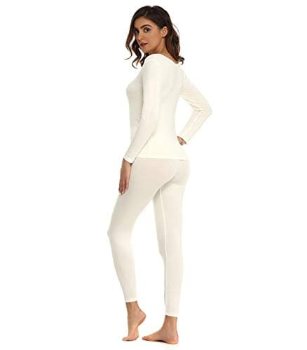 Mcilia Women's Ultrathin Modal Round Neck Thermal Underwear Set Off-White — view 2
