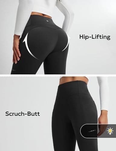 baleaf Women's Thermal Leggings Fleece Lined Winter Running Trousers High Waisted Warm Pants with Cross Pockets Tights for Hiking Black M — view 5