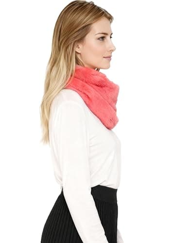 Lina & Lily Solid Colour Faux Fur Women's Infinity Scarf Winter Neck Warmer Snood (Coral) — view 3