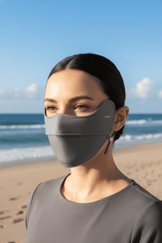 ANNIOU UPF 100 Sun Protection Face Mask – Lightweight Cooling UV Face Cover for Men & Women, Breathable Antibacterial Fabric, Adjustable Ear Loops for Outdoor Cycling, Running & Travel (Gray) — view 4