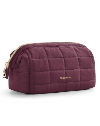 BAGSMART Small Travel Makeup Bag for Women, Wide Opening Cosmetics Bag