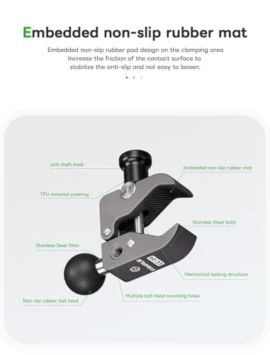 FANAUE CC-04F Anti-theft Handlebar Base Mount Strong Rod Clamp with 1 Inch Ball Head for Rails 0.5" to 2.0" Diameter, Compatible with RAM Mounts B Size Double Socket Arm & Bike Motorcycle Phone Holder — view 5