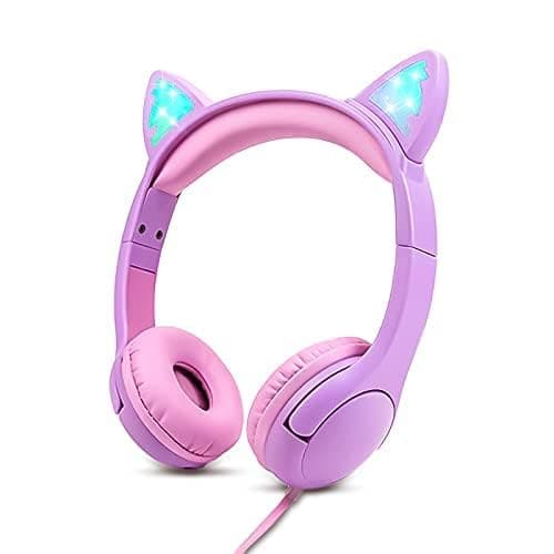 Olyre Kids Wired Headphones with Mic, LED Cat Ears Headset, Toddlers, Girls — view 2