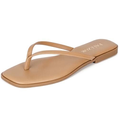Flip Flops Women Square Toe Leather Thong Sandals Ladies Summer Slides — view 5