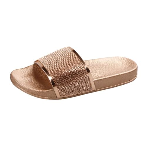 Momolaa Clearance UK 6 Womens Slip on Glitter Diamante Holiday Summer Open Back Mule Sliders Sandals Flip Flop Beach Inddor Outdoor Slippers Sandles Rose Gold — view 4