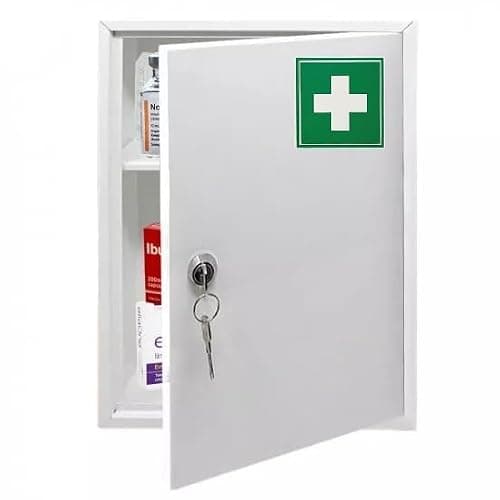 PaulStore Lockable Medicine Cabinet Box - Wall Mounted Stainless Steel First Aid Kit Storage Organizer - Secure Emergency Medical Case for Business, School, and Garage — view 3