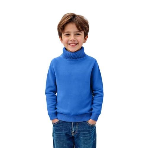 Boys Thermal Turtleneck Jumper Kids Ribbed Knitted Pullover Sweatshirt Girls Autumn Winter Warm Plain Sweater Plain Mock Neck Long Sleeve Jumpers Baby Soft Comfy Tops (Blue, 18-24 Months) — view 4