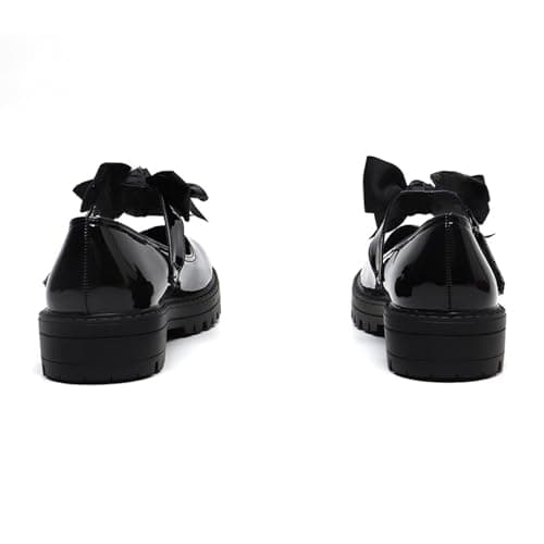 Girls Patent Black Mary Jane with Detachable Bow On Strap - Kids Back to School Comfortable Anti-Slip Flat Shoes (Black Patent, UK Footwear Size System, Big Kid, Women, Numeric, Medium, 3) — view 5