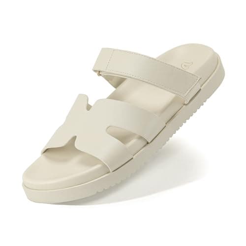 VIVASHOES Women’s Chunky Flat Sandals with Adjustable Strap - Lightweight Slide Sandals for Ladies - Minimalist Summer Sandals for Casual Holiday Beach Walking Wear - Cream UK 5 — view 2