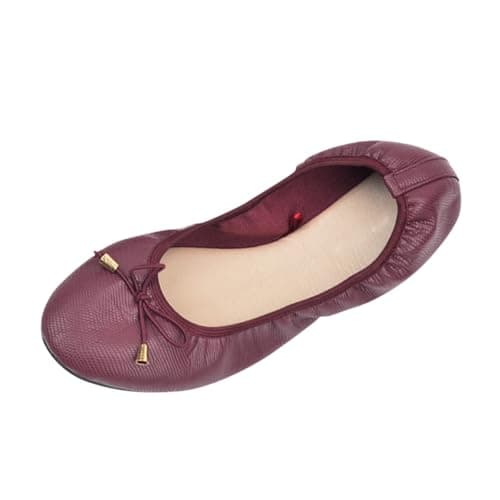 Roll Up Satin Shoes for Women Ladies Foldable Pumps Ballet Flats After Party Shoes Lightweight Bowknot Casual Dolly Ballerina Flats Slippers UK 5 Burgundy