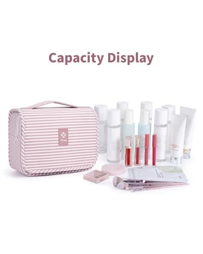 Narwey Hanging Toiletry Bag, Toiletry Bags for Women, Travel Toiletry Wash Bag Women, Toiletries Bag Washbag Makeup Bag Cosmetic Make up Organizer for Essentials (Dusty Pink Stripe) — view 5