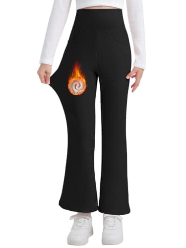 Girls Fleece Lined Flared Leggings with Pockets Winter Warm Yoga Pants — view 2