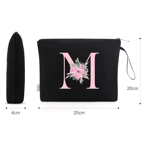 Vavabox Personalised Initial Make Up Bag, Gifts for Women (M, Black) — view 2