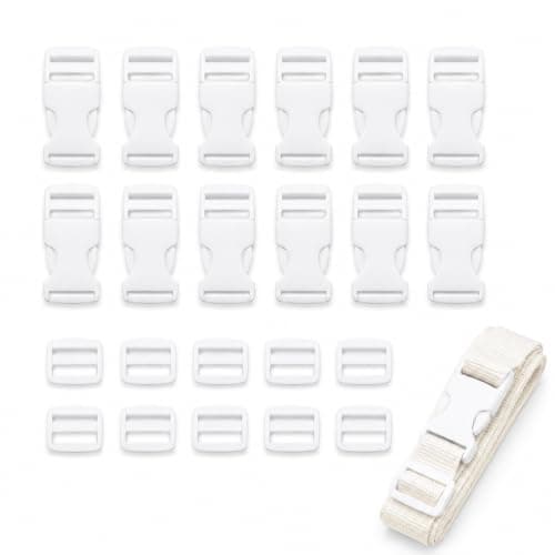24Pcs 25mm Side Release Buckles Tri-Glide Slides Plastic for Backpack DIY