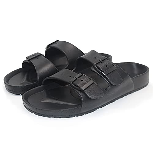 BEMGNAR Men’s Lightweight Comfort Slides Double Buckle Slip-on Adjustable EVA Orthopedic Flat Sandals, Black, 8 UK — view 4