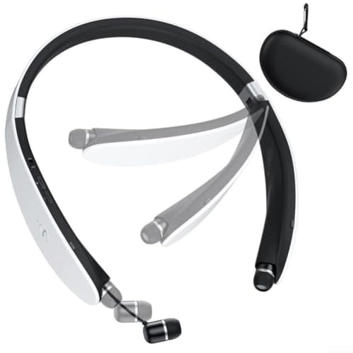 Foldable Neckband Headset with Noise Cancelling for Sports, Retractable Wireless Earbuds Set Made of Lightweight ABS Material in Black — view 3