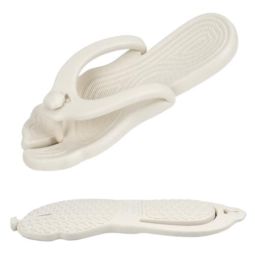 Rosoz flip flops for men women foldable shower shoes lightweight non-slip quick dry bathroom camping beach, beige, 37.5/39 EU