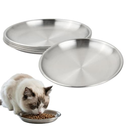 4 Pcs Cat Bowls Stainless Steel, 14cm Wide Shallow Kitten Bowls Set, Whisker Friendly Cat Food Bowl for Dry Wet Food, Small Pet Feeding Dishes