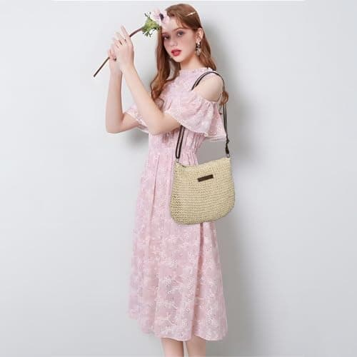 Bototack Straw Bag for Women, Small Summer Beach Crossbody Bag with Zipper and Adjustable Strap, Bohemian Weave Handmade Shoulder Handbags for Holiday Beach Travel (beige) — view 3