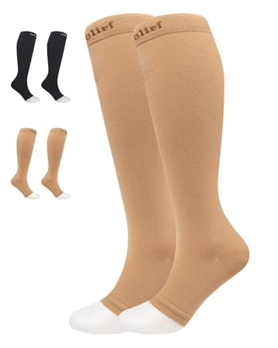 360 RELIEF Open Toe Compression socks for women & Men, S/M 3Pairs-Beige