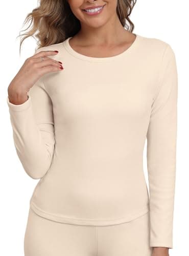 IWOLLENCE Thermal Long Sleeve Top Women (Beige, M) — view 2