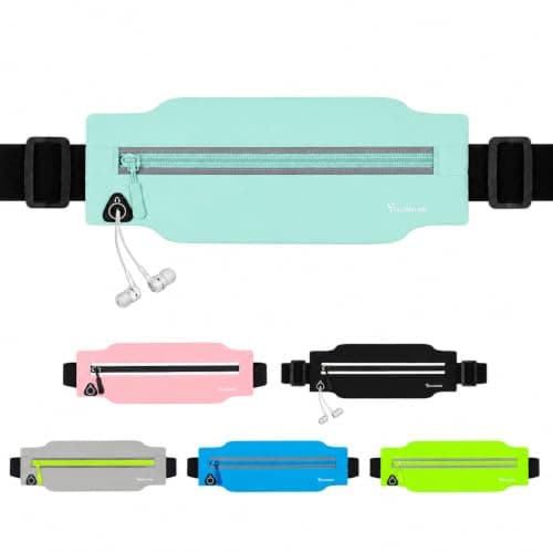 Running Belt for Men & Women, Slim Bum Bag & Running Phone Holder, No Bounce Waist Pack, Water Resistant Reflective Running Pouch, Adjustable Fitness Belt Fits All Smartphones(Light Green)