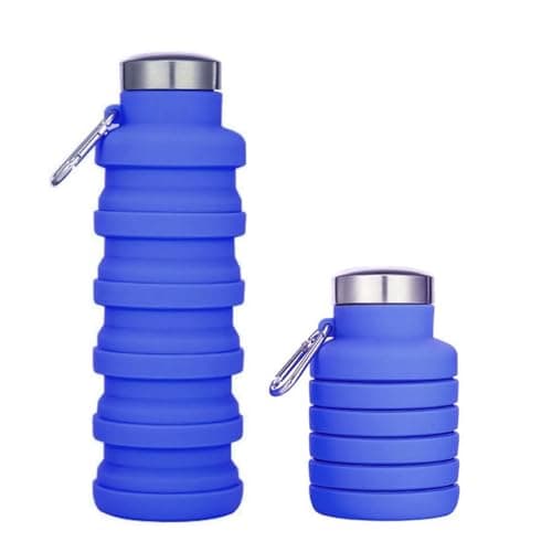 Collapsible Water Bottle, 500ml Silicone Water Bottle with Carabiner-Purple