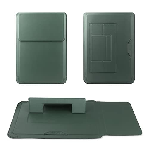 HoYiXi 14 Inch Laptop Sleeve Case Leather Bag with Stand Compatible with MacBook Pro 14 2021/ASUS Vivobook 14/HP Pavilion X360/Lenovo IdeaPad 14/Dell Lenovo HP ASUS Acer HUAWEI Matebook 14'' PC, Green — view 2