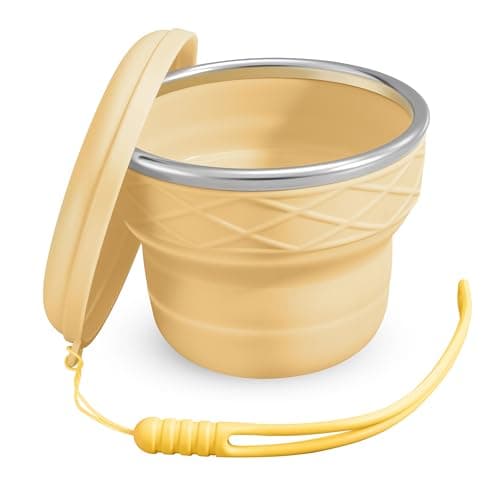 Bidponds 7oz/200ml Collapsible Silicone Cup with Lid,BPA-Free,Portable Reusable Drinking Water Cup for Travel,Camping, Hiking,Picnic,Outdoor Sports (Yellow)
