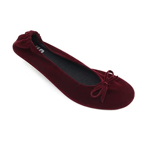 Silky Toes Women’s Velvet Foldable Ballet Flats Portable Travel Shoes (Large, Burgundy) — view 3
